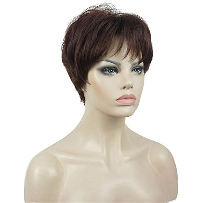 DILLARDS Lydell Wigs For Women Short Hair Straight Layered Synthetic Wig With Hair Bangs Dark Auburn - Image 4